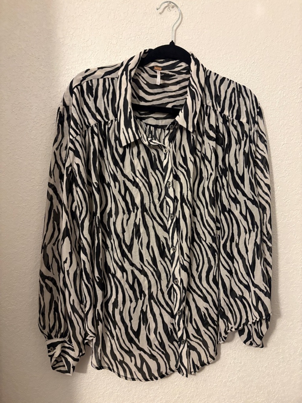 Free People Black and White Zebra Print Button-Up Blouse